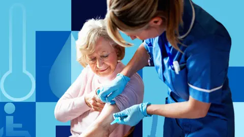 Getty Images/BBC A female nurse prepares an elderly woman for a blood test